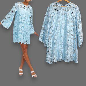 $396 Tags! MESTIZA NEW YORK Women's XL Mira Flare-Sleeve Floral Lace Shift Dress
